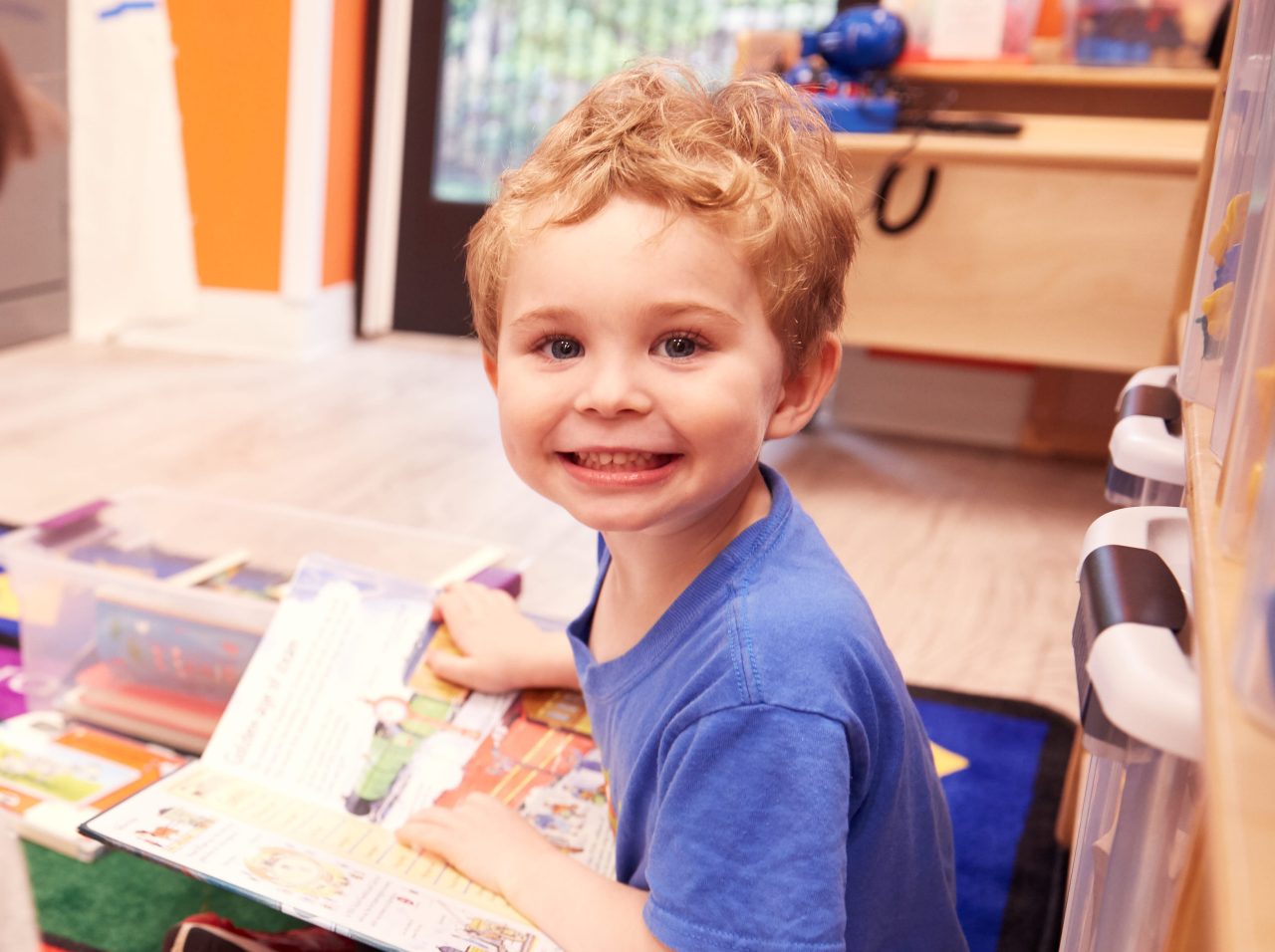 Smiling boy in classroom